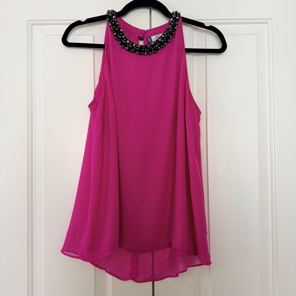 Jennifer Lopez Tank Top Large Pink Fuchsia Beaded Halter Chiffon Tunic Blouse